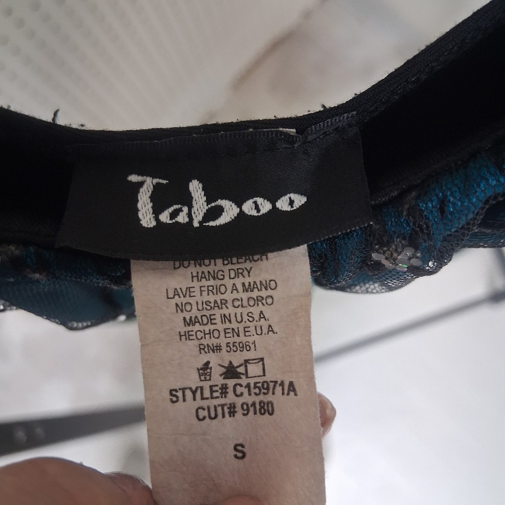 Vintage 90s Taboo Babydoll Teal Satin Black Dress Sm Tiered Glam‎ Partycore Y2K - Picture 8 of 11
